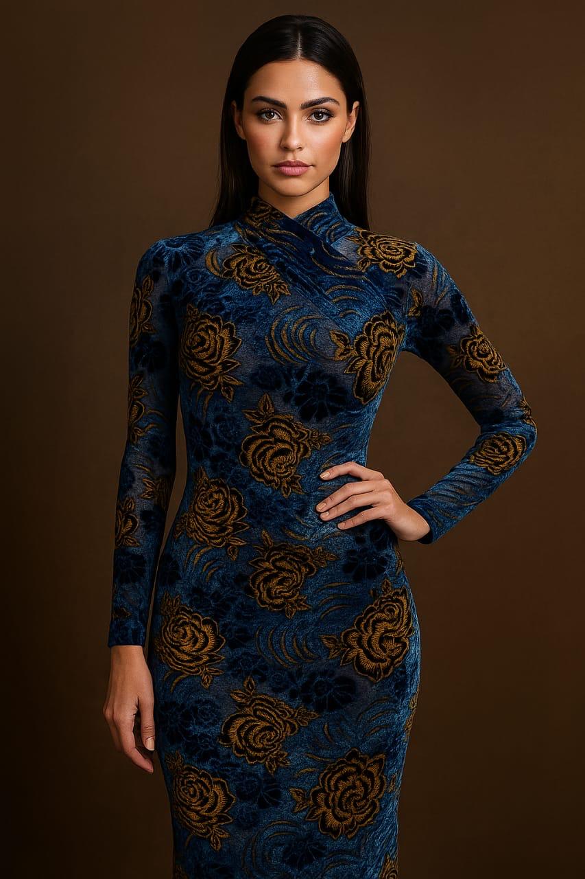 Micro Velvet Rose Floral Unstitched Shirt Fabric - Image 2